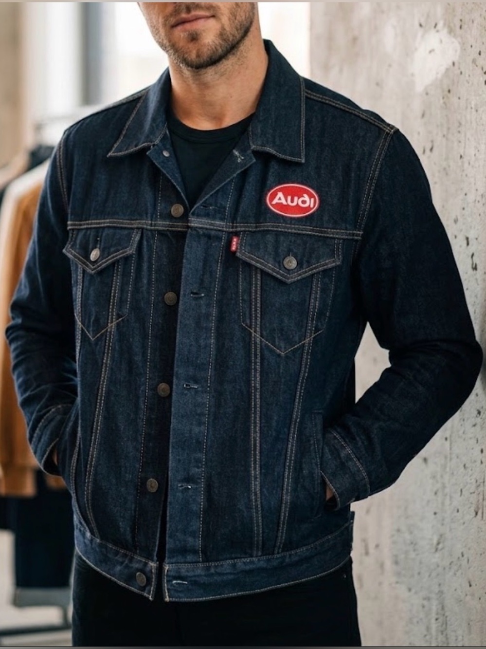 Levi's Dark Indigo Denim Jacket with Red Audi Patch